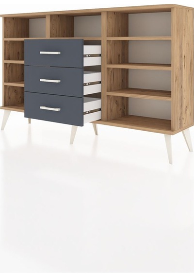Arges Konsol 7 Raflı 3 Çekmeceli 132x30x83 Çam-çam/antrasit Çam/antrasit