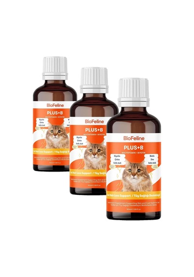 Kediler İçin Plus B Damla 50ml Ve Tüy Dökülmesini Engelleyici Biotinli Tüy Sağlığı Damlası 3 Paketi