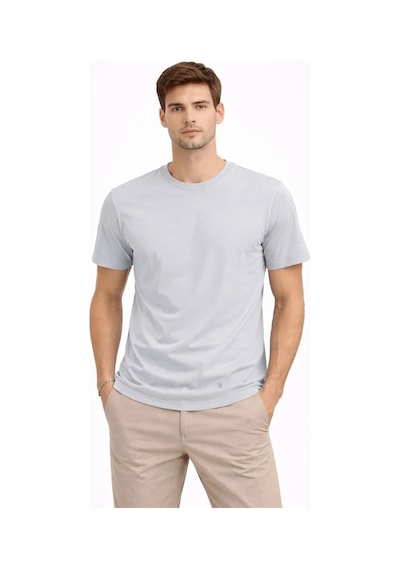 Erkek Bisiklet Yaka Tişört Regular Kalıp Basic Pamuklu Günlük Kullanım T-shirt - Gri Gri