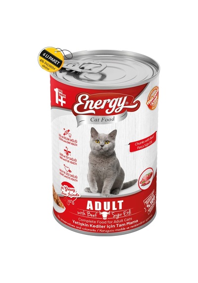 Energy Sığır Etli Yetişkin Konserve Kedi Maması 6 x 400 G