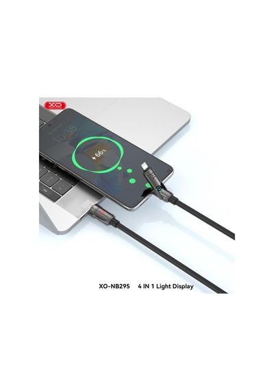 Nb-295 Işıklı Göstergeli Hızlı Şarj Data Kablosu - 4'ü 1 Arada Metal Başlıklı