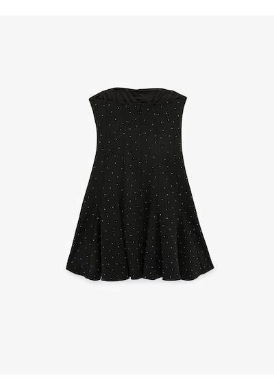 Koton Straplez Yaka Kolsuz Saten Taşlı Mini Abiye Elbise Siyah 6sak80102fk
