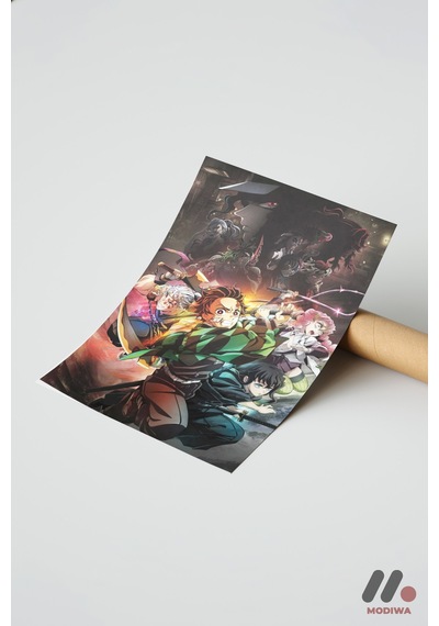 Demon Slayer Karakter Grubu Poster, Çerçevesiz Yüksek Kalite Duvar Afişi - Anime Severlere Özel Hedi