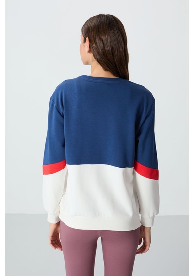 Tommy Life Parlament Kompakt Pamuklu Kalın Pürüzsüz Dokulu O Yaka Oversize Fit Kadın Sweatshirt - 97289 Parlament Mavisi