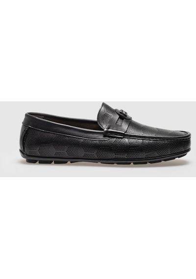 Cabani Hakiki Deri Siyah Desenli Tokalı Erkek Loafer - Siyah