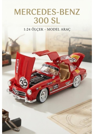 Mercedes-benz 300 Sl 19054 Model Tasarımlı 1:24 Ölçek Kapıları Açılan Gerçekçi Detaylı Model Araba