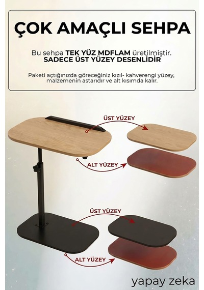 Ayarlanabilir Mdf Laptop Sehpası Ayaklı Çok Amaçlı Sehpa 30x40 Cm Meşe