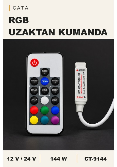 Cata Ct-9144 12a Rgb Led Kumanda Modülü, 144w, Dc12-24v, Ip20 Siyah