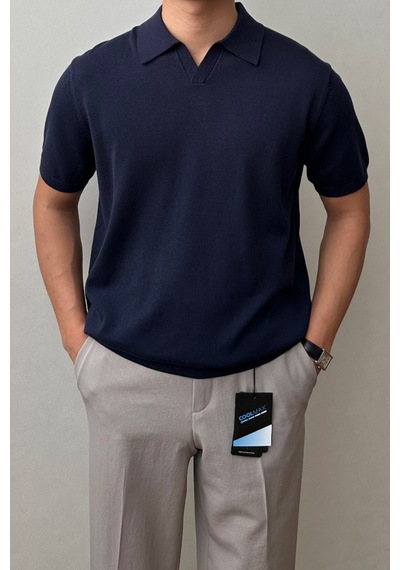 Cool Tarz Erkek Lacivert Patlı Kısa Kollu Polo Yaka Triko T-shirt Lacivert Lacivert