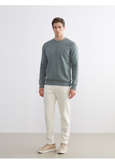 Lcwaıkıkı Classic Yeşil Standart Kalıp Bisiklet Yaka Baskılı Erkek Kalın Sweatshirt