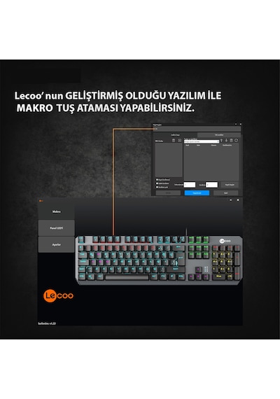 Lecoo GK301 USB Kablolu Blue Switch Makrolu RGB Gaming Mekanik Türkçe Q Klavye Metalik Gri