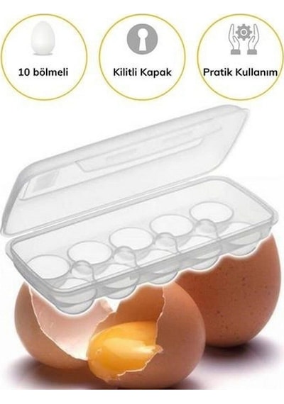 10 Bölmeli Kilitli Kapaklı Yumurtalık Saklama Kutusu Yu110 Şeffaf