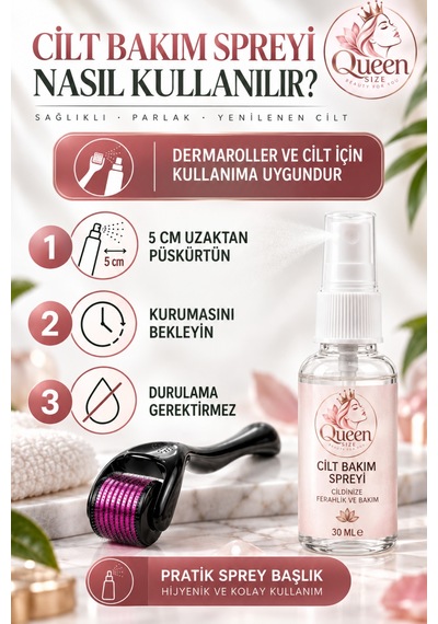 Queen Size Dermaroller 0.5 Mm 540 İğneli Cilt Bakım Rollerı Ve 30 Ml Cilt Bakım Spreyi 2 Li Set + Koruyucu Saklama Kutusu