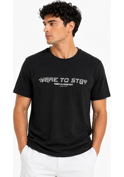 Tommy Life Siyah Erkek Bisiklet Yaka Tshirt 88501