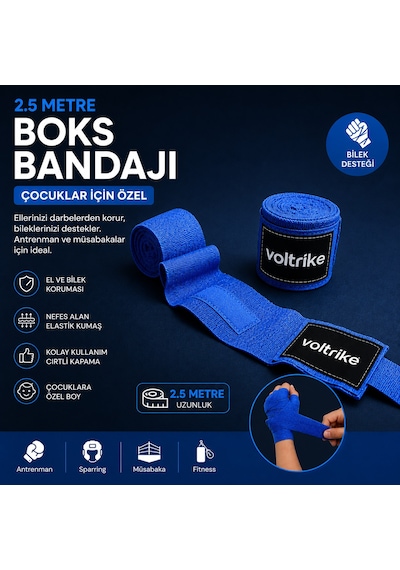 Voltrike Çocuk Boks-kickbox-muay Thai-sanda El Bandajı Mavi 2.5 Metre Çok renkli