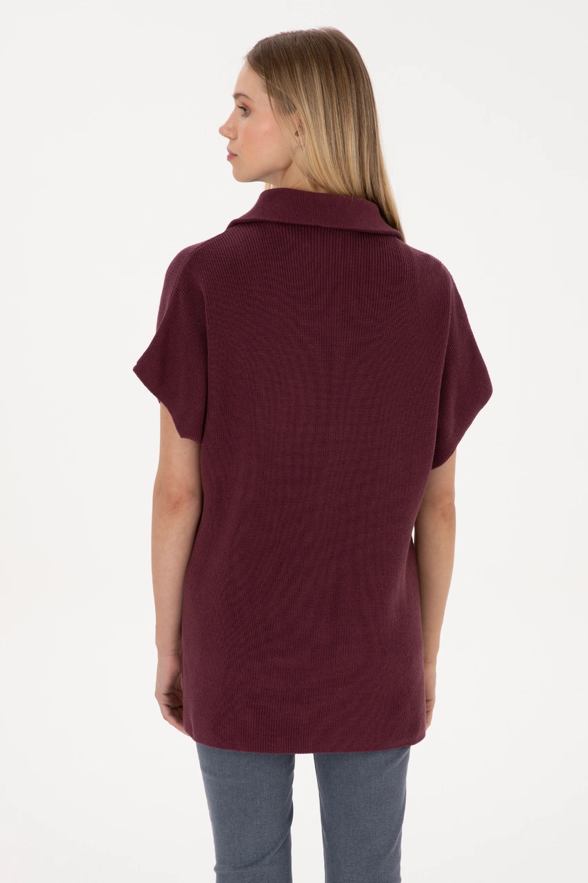 U.S. Polo Assn. Kadın Bordo V Yaka Fermuarlı Süveter 50317570-VR177