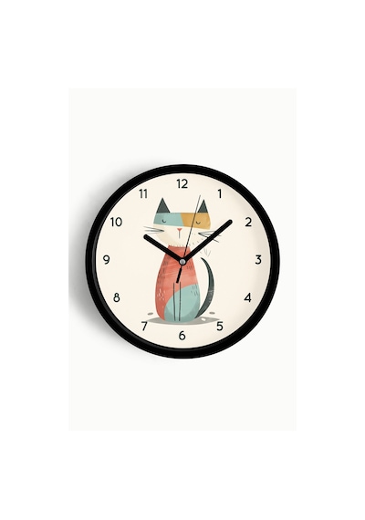 Kedi Tasarım Modern Duvar Saati - 25cm - Önü Camlı Siyah Kasa - Sessiz Mekanizma-jh1105 Siyah