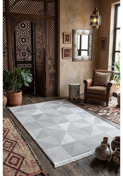 Etnik Craft Madre Modern Desenli Halı Md04 Gri Krem-gri