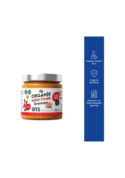 Ots Organik Tahinli Fındık Kreması 200 gr (Organik Sertifikalı, Pestisit Analizli)