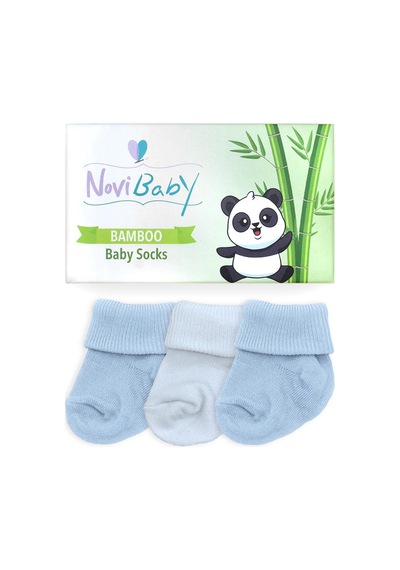 Novibaby 3'lü Bambu Yenidoğan Bebek Çorabı I Sky I 0-6 ay "Karışık Renkli"