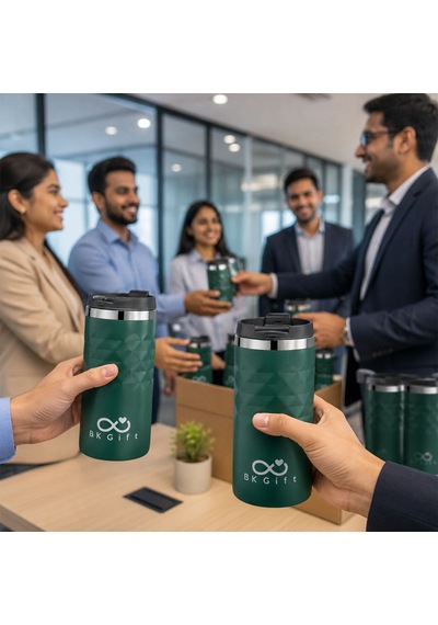 Bk Kurumsal Logonuza Özel 5 Adet 5340 Çelik Kupa 300 Ml Termos Özellikli Kurumsal Mug Yeşil Beyaz