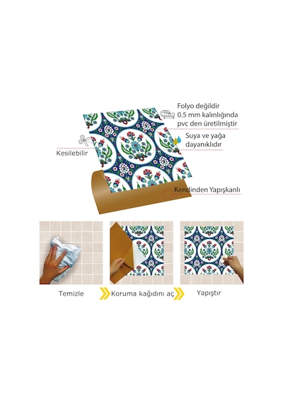 Tink Kendinden Yapışkanlı Metraj Çini Desenli Pvc Karo 30x30 Cm