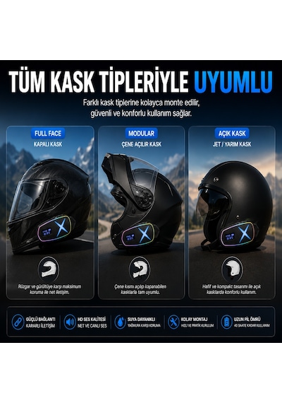 K16 2x Bluetooth Motosiklet Kask Interkomu Bluetooth 6.0 Çift Yönlü Konuşma Müzik Dinleme Telefon Görüşmesi Type-c Şarjlı