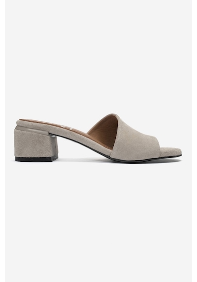 Luvi Shoes Delavıe Bej Süet Hakiki Deri Kadın Kalın Topuklu Terlik