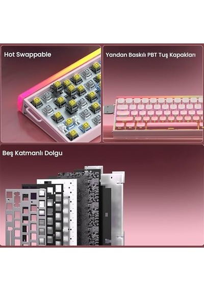 Hero 68 He Manyetik Klavye Trigger Switch 8000hz Rgb Neon Tkl Hot Swap Oyuncu Klavyesi Pembe