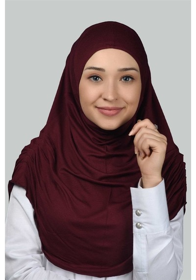 Altobeh Hazır Türban Büzgülü Pileli Pratik Eşarp Tesettür Hijab - Namaz Örtüsü - Bordo