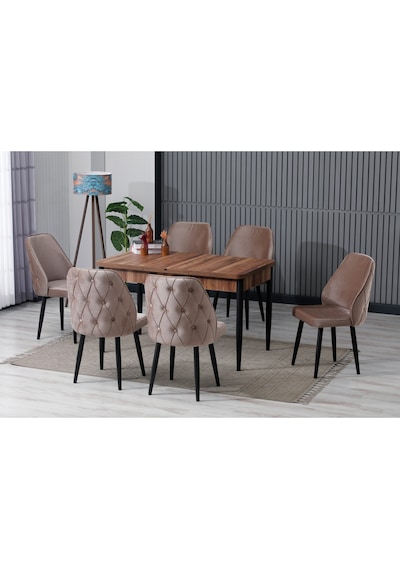 Elor Ahşap Desen 80x132 Açılabilir Mdf Masa Yemek Odası Takımı Mutfak Takımı 6 Sandalyeli Kahverengi Elor Ahşap Desen 80x132 Açılabilir Mdf Masa Yemek Odası Takımı Mutfak Takımı 6 Sandalyeli Kahverengi