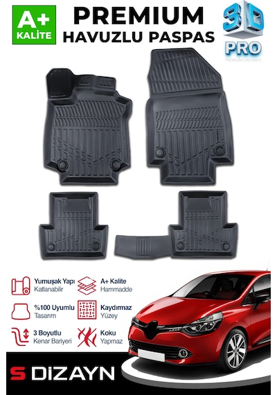 S-dizayn Renault Clio 4 3d Pro Havuzlu Paspas 2012-2019 A+ Kalite