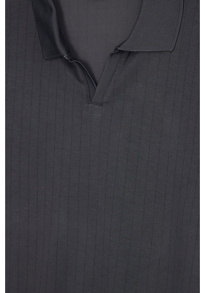 Tudors Erkek Slim Fit Dar Kesim Pamuklu Kısa Kollu Çizgili Antrasit Polo V Yaka Tişört-51129