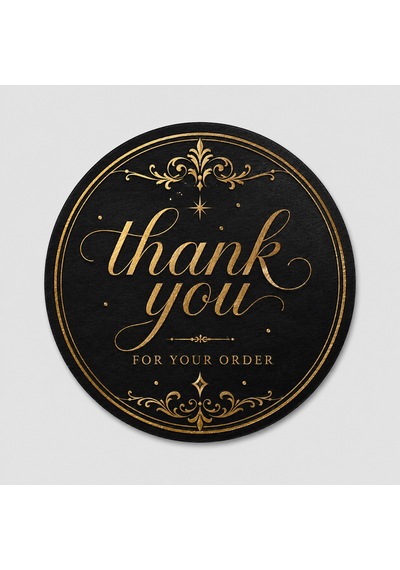 Papelia Siyah Gold Thank You Yuvarlak Etiket Şık Paketleme Ve Teşekkür Stickerı 4x4 Cm 100 Adet