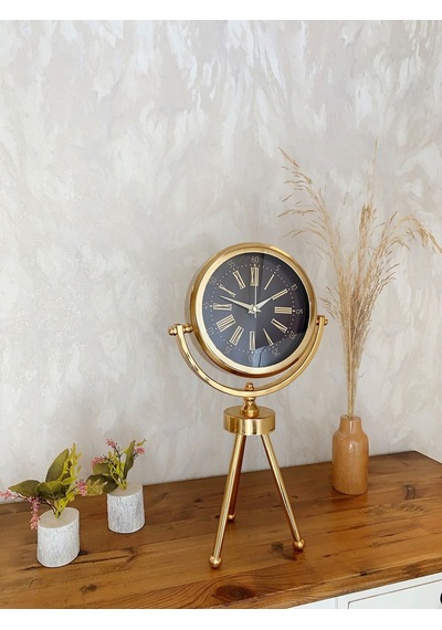 Gold Metal Mini Tripod Zarif Masa Saati 45 26 Cm Renkli