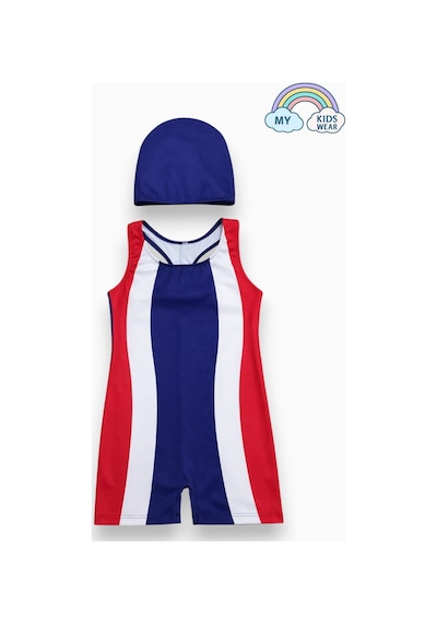 My Kids Wear Kız Çocuk Deniz Yüzücü Mayoları 5-16 Yaş 12622 Ekru - Lacivert