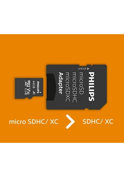 Phılıps 64gb Uhs-ı Micro Sdxc V10 Card Mikro Hafıza Kartı Ultra Speed Up To 80 Mb/s R A1 Class 10 Ca