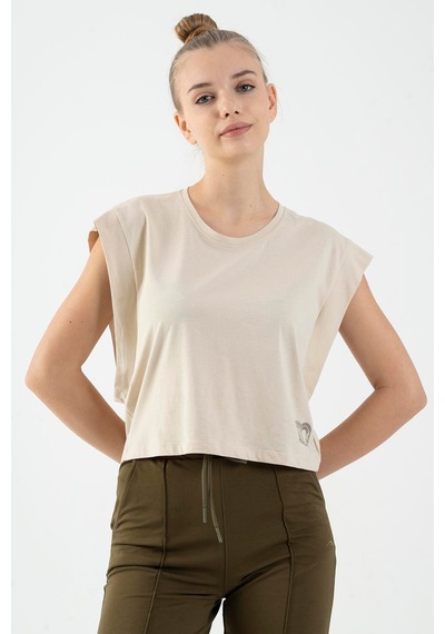 Maraton Regular Kadın Bisiklet Yaka Kil Rengi Crop Top Kil Rengi