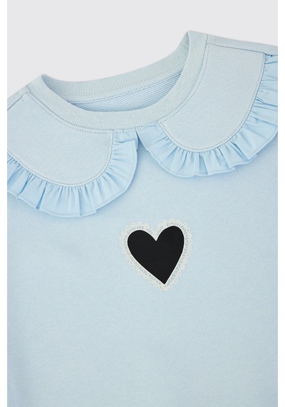 Panço Kız Bebek Mavi Fırfır Detaylı Sweatshirt 2621gb08001