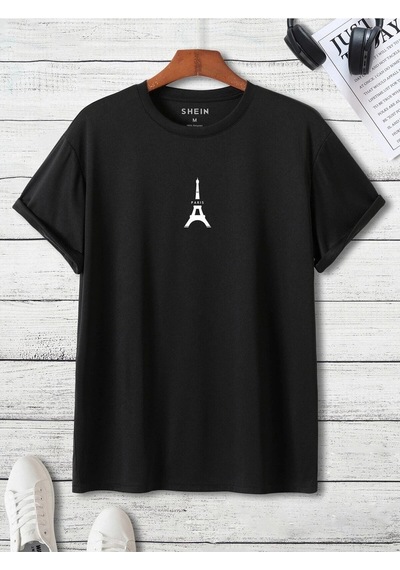 Startmore Unisex Oversize Eyfel Kulesi Baskılı T-shirt Siyah