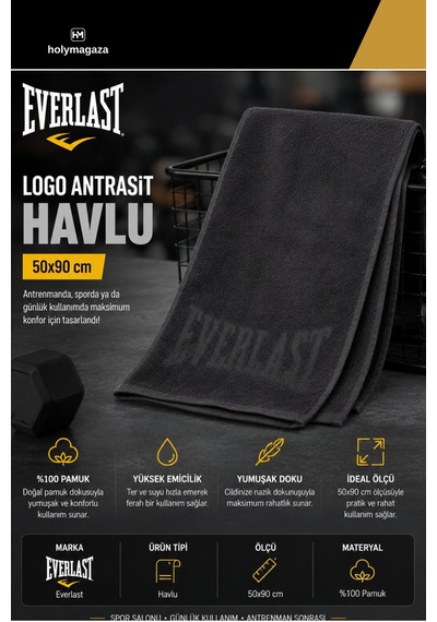 Everlast Logo Antrasit 50x90 Cm Pamuklu Spor Havlusu Au0017-333