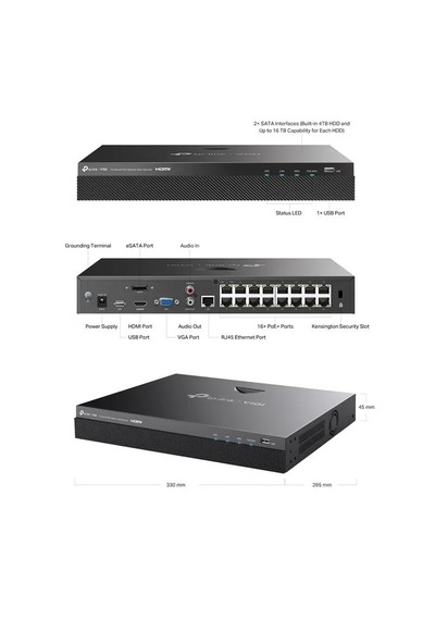 Tp-lınk Vıgı Nvr2016h-16mp 16 Kanal 140w Poe 4k Nvr Kayıt Cihazı