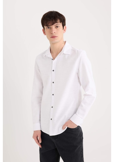 DeFacto Slim Fit Dar Kesim Pamuklu Basic Düz Uzun Kollu Beyaz Gömlek A4644AX25SPWT34