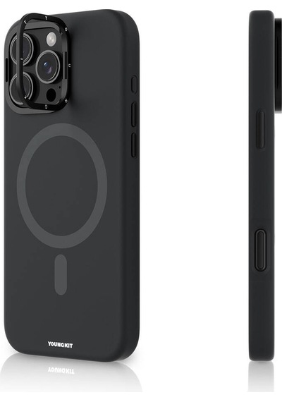 Apple iPhone 16 Pro Max Kılıf Kamera Standlı Magsafe Şarj Özellikli Youngkit Bitty Cream Siyah