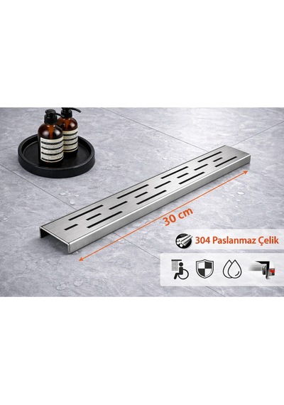 30 Cm Lineer Duş Gider Izgarası 304 Paslanmaz Çelik 5 Cm Genişlik Üst Kanal Izgarası