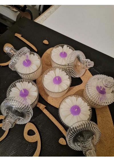 Bernami Mumluk Şamdanpinterest Dekoratif Mum Papatya Kokulu Mum, Mor Papatya Mum, Mika Kutulu Papatya Mum, 1 Adet, Kapakla 2 Parça Diğer