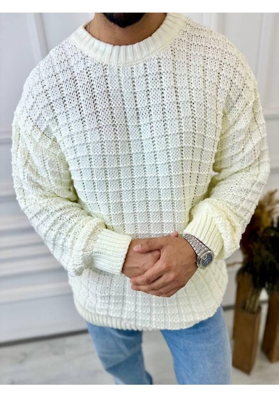 Elku Moda Kazak Oversize Kare Örme Desenli Naturel Pamuk Bol Kesim Tüylenmeyen Salaş Triko Kazak Beyaz Elku Moda Kazak Oversize Kare Örme Desenli Naturel Pamuk Bol Kesim Tüylenmeyen Salaş Triko Kazak Beyaz