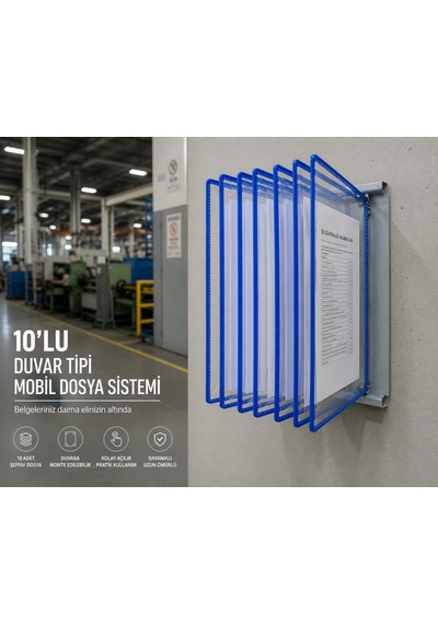 A4 Evrak Şömizi - 10'lu Paket Şeffaf Mavi Şömiz - Ofis Sunum Dosyası