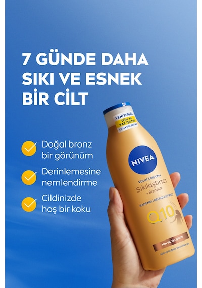 Q10 Sıkılaştırıcı Ve Bronzlaştırıcı Vücut Losyonu 250ml, Nemlendirici, Kademeli Bronzluk, Esnek Cilt