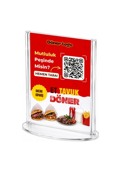 Döner Qr Menü Standı 5 Adet Oval A6 10 15 Cm + Qr Menü Yazılımı Beyaz Beyaz